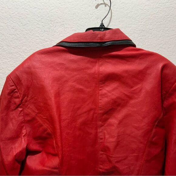 Vintage Styleworks Red Leather Cropped Jacket  Styleworks Size 14 - Picture 8 of 14